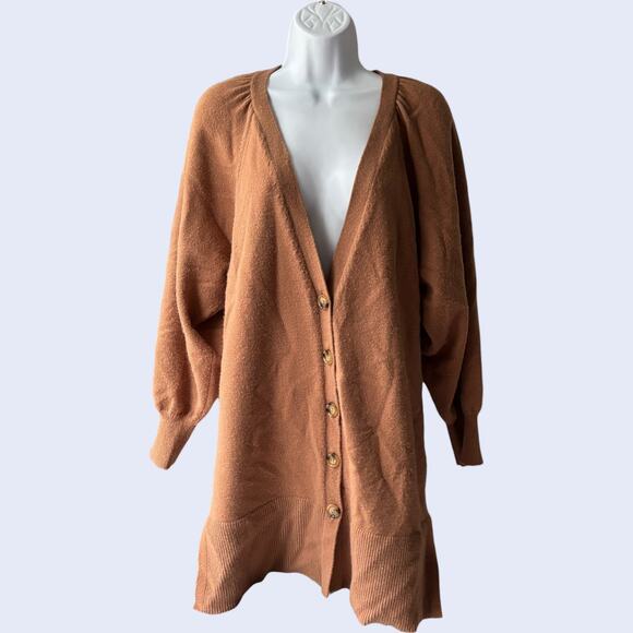 Ann Taylor L Minimalist Cardigan Brown Oversized Button Front Y2K - Picture 1 of 6